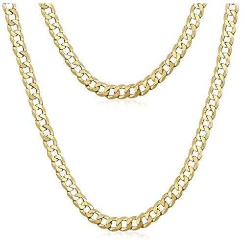Amberta Dark Rhodium or 18K Gold Plated on 925 Sterling Silver Necklace for Men - Flat Curb Cuban Chain - 5 mm Thick - Different Styles