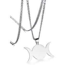 Stainless Steel Wiccan Triple Moon Goddess Symbol Pendant Necklace Jewelry for Men Women,24'' Chain