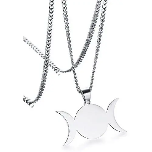 Stainless Steel Wiccan Triple Moon Goddess Symbol Pendant Necklace Jewelry for Men Women,24'' Chain Stainless Steel Wiccan Triple Moon Goddess Symbol Pendant Necklace Jewelry for Men Women,24'' Chain