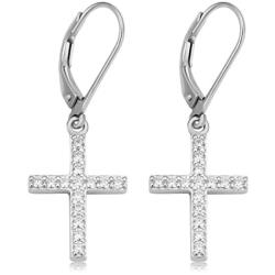 Kooljewelry Sterling Silver and Cubic Zirconia Cross Dangle Earrings