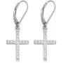 Kooljewelry Sterling Silver and Cubic Zirconia Cross Dangle Earrings