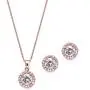 Mariell Ultra Dainty 10.5mm Cubic Zirconia Round Halo Necklace & Stud Earrings Set -14K Rose Gold Plated Mariell Ultra Dainty 10.5mm Cubic Zirconia Round Halo Necklace & Stud Earrings Set -14K Rose Gold Plated