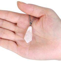 Top Plaza Natural Chakra Healing Crystal Stone Pendant Necklace Reiki Charged Pointed Pendulum Necklaces, 12 Facet