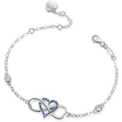 BlingGem Bracelet for Women 925 Sterling Silver Something Blue Gemstone Pink Cubic Zirconia Infinity Heart Charm Bracelet Wedding Anniversary Mothers Gift for Women Mom