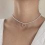 REQU Girl Women Korean Wild Pearl Necklace Trendy Clavicle Chain with Love Heart Pendant Choker Fashion Jewelry