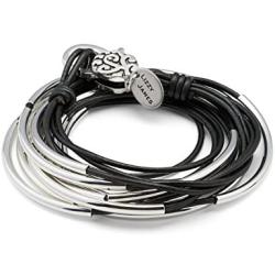 Lizzy Classic Silverplated 4 Strand Metallic Gunmetal Leather Wrap Bracelet (Large (6 5/8'' - 7''))