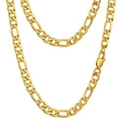 PROSTEEL 316L Stainless Steel Figaro Chain Necklace for Men/Women, Black/18K Real Gold Plated, 4mm to 13mm, 14inch to 30inch, Come Gift Box