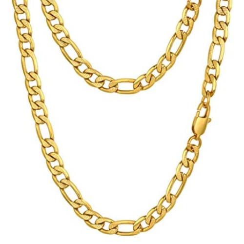 PROSTEEL 316L Stainless Steel Figaro Chain Necklace for Men/Women, Black/18K Real Gold Plated, 4mm to 13mm, 14inch to 30inch, Come Gift Box