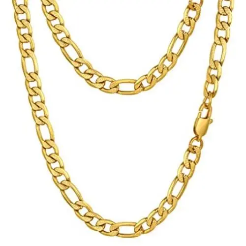 PROSTEEL 316L Stainless Steel Figaro Chain Necklace for Men/Women, Black/18K Real Gold Plated, 4mm to 13mm, 14inch to 30inch, Come Gift Box