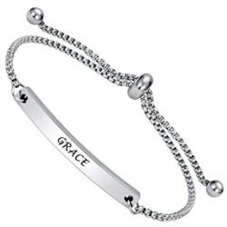 Dainty Adjustable Slide Bracelet -GRACE- Inspiration Quotes Engraved Jewelry, Encouragement Gift for Girlfriend, Sisters, Niece, Granddaughter