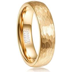 VAKKI 6mm Gold Tone Hammered Tungsten Carbide Ring Domed Wedding Band for Men Women Size 5-12