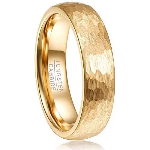 VAKKI 6mm Gold Tone Hammered Tungsten Carbide Ring Domed Wedding Band for Men Women Size 5-12 VAKKI 6mm Gold Tone Hammered Tungsten Carbide Ring Domed Wedding Band for Men Women Size 5-12
