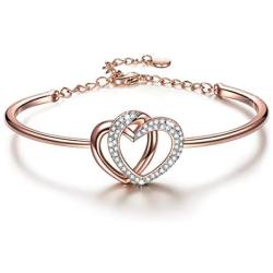 J.NINA ✦Guardian of Love✦ Bracelet Gifts for Women Charming Heart Bracelets Gifts Rose Gold Plated with Crystals Romantic Gift for Her