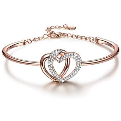 J.NINA ✦Guardian of Love✦ Bracelet Gifts for Women Charming Heart Bracelets Gifts Rose Gold Plated with Crystals Romantic Gift for Her