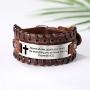 fishhook Religious Bracelet Fashion Engraved Inspirational Motivational Bible Verses Christian Leather Cuff Bangle Bracelet for Men Boys Women