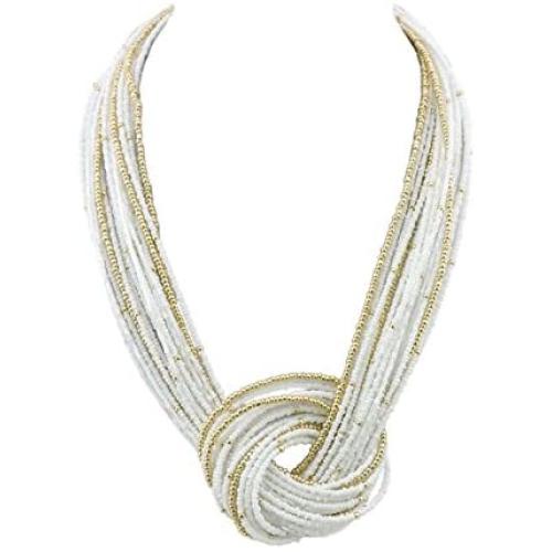Bocar Seed Beads Multilayer Chunky Bib Statement Knot Necklace