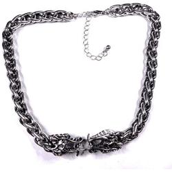 Skye Jewelry Heavy Wheat Link Chain Necklace/Choker w/Dragons & Adjustable Clasp Fits 13.5” – 16”