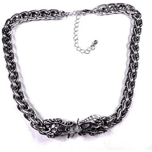 Skye Jewelry Heavy Wheat Link Chain Necklace/Choker w/Dragons & Adjustable Clasp Fits 13.5” – 16”