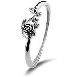Merdia Polished Cuff Bracelet for Women Titanium Steel Rose Flower Bracelet 22.4G