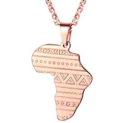 PROSTEEL Stainless Steel Africa Map Necklace for Men Women, 18K Gold/Rose Gold/Black Plated, Customize Available, 22''-24'' Adjustable, Come Gift Box