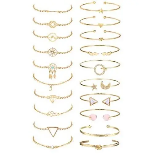 CASSIECA 20PCS Multiple Layered Stackable Bracelet Set for Women Open Cuff Wrap Bangle Bracelet Jewelry Adjustable CASSIECA 20PCS Multiple Layered Stackable Bracelet Set for Women Open Cuff Wrap Bangle Bracelet Jewelry Adjustable
