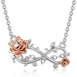 Nature Diamond Rose Flower Infinity Necklace for Women Sterling Silver, Anniversary Jewelry for Wife/ Girlfriend, Romantic Gifts for Her (0.06ct) 16''-18''