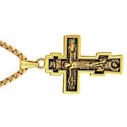 FaithHeart Byzantium Crucifix Cross Necklace, Christian Jewelry Vintage Stainless Steel/Gold Plated Customize Available Gift for Men/Women Russian Orthodox Church Pendant Necklace