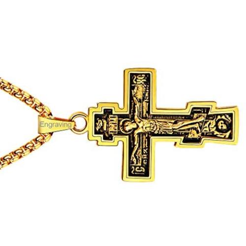 FaithHeart Byzantium Crucifix Cross Necklace, Christian Jewelry Vintage Stainless Steel/Gold Plated Customize Available Gift for Men/Women Russian Orthodox Church Pendant Necklace