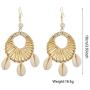 ZRosse 2 Pairs Bohemian Handmade Round Drop Earrings With Shell Pendant For Women Boho Rattan Straw Weave Knit Vine Earring Vacation Party Jewelry