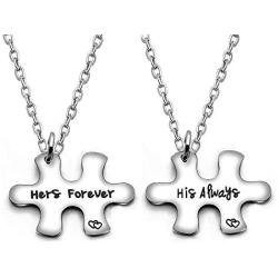 Couple Pendant Necklace Puzzles Valentine Birthday Gifts Boyfriend Girlfriend Jewelry Set 2pcs - His Always Her Forever