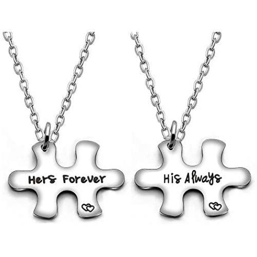 Couple Pendant Necklace Puzzles Valentine Birthday Gifts Boyfriend Girlfriend Jewelry Set 2pcs - His Always Her Forever