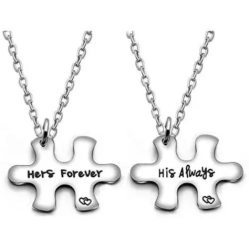Couple Pendant Necklace Puzzles Valentine Birthday Gifts Boyfriend Girlfriend Jewelry Set 2pcs - His Always Her Forever
