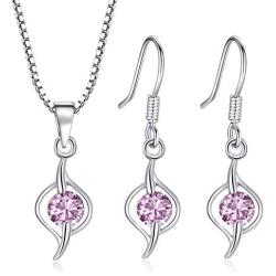 TENGTEGNFIT Cube Zircon Dangle Drop Earrings Sterling Silver Chain Pendant Necklace Jewelry Sets for Women Girls, Gift Box