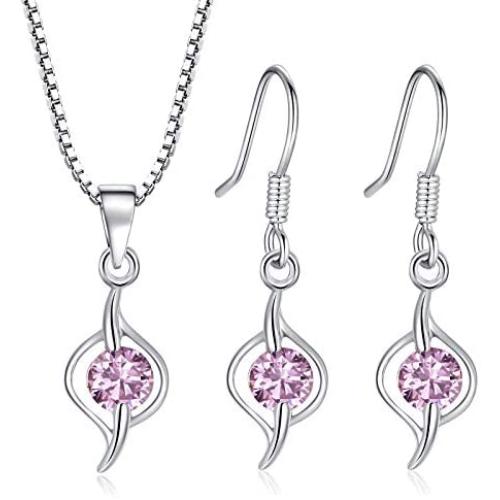 TENGTEGNFIT Cube Zircon Dangle Drop Earrings Sterling Silver Chain Pendant Necklace Jewelry Sets for Women Girls, Gift Box