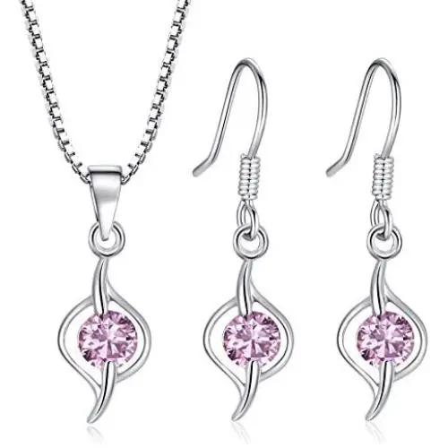 TENGTEGNFIT Cube Zircon Dangle Drop Earrings Sterling Silver Chain Pendant Necklace Jewelry Sets for Women Girls, Gift Box TENGTEGNFIT Cube Zircon Dangle Drop Earrings Sterling Silver Chain Pendant Necklace Jewelry Sets for Women Girls, Gift Box