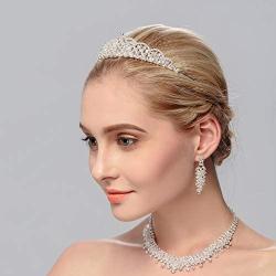 Monai Womens Vintage Cubic Zirconia Simulated Baroque Pearl Crystal Flower Bridal Necklace Earrings Jewelry Set, 3 pcs 4 pcs 5 pcs