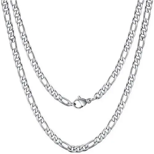 Ldurian Stainless Steel Chain, Non Tarnish Necklace for Men Women, Rope Figaro Box Rolo Chain, Cheap Silver Gold Jewelry, Gift for Husband Son