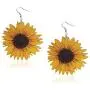 3D Wooden Sunflower Drop Earrings Unique Handmade Bohemian Sunflower Dangle Drop Earrings Yellow Flower Sunflower Statement Earrings Simple Daisy Flower Wood Earring Jewelry Gifts for Women Girls