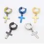Dangling Cross Hoop Earrings Set for Men Women Stainless Steel Piercing Cross Dangle Hinged Huggie Ear Jewelry Wearing Boys Girls