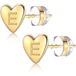 Jewlpire 925 Sterling Silver Heart Initial Stud Earrings for Girls Women - 18K Gold Plated Handmade Dainty Letter Earrings Hypoallergenic Initial Earrings for Kids Child Toddler Birthday Jewelry Gift