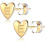 Jewlpire 925 Sterling Silver Heart Initial Stud Earrings for Girls Women - 18K Gold Plated Handmade Dainty Letter Earrings Hypoallergenic Initial Earrings for Kids Child Toddler Birthday Jewelry Gift
