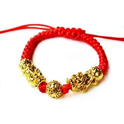 Feng Shui The Best Red String Bracelet with Double Pi Xiu/Pi Yao and Golden Wealth Mantra Bead Bracelet Jewelry Attract Wealth and Good Luck