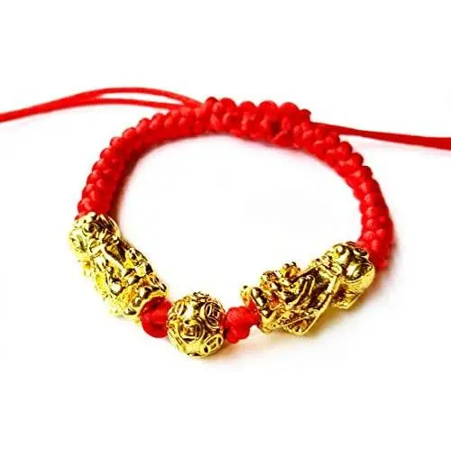 Feng Shui The Best Red String Bracelet with Double Pi Xiu/Pi Yao and Golden Wealth Mantra Bead Bracelet Jewelry Attract Wealth and Good Luck Feng Shui The Best Red String Bracelet with Double Pi Xiu/Pi Yao and Golden Wealth Mantra Bead Bracelet Jewelry Attract Wealth and Good Luck