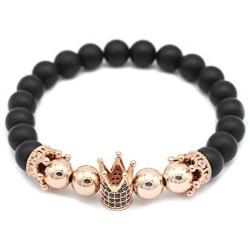 Muyasea 8mm Beads Crown King Charm Bracelet for Men&Women Natural Semi-Precious Stones Collection Reiki Friendship Gift Bracelets