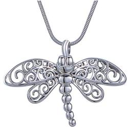 HooAMI Cremation Jewelry for Ashes Silver Dragonfly Pendant Memorial Urn Necklace