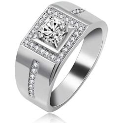 Uloveido Mens Square Wedding Band Cubic Zirconia Comfort Fit Gold/Platinum/Rose Gold Plated Engagement Ring Size 6 7 8 9 KR201