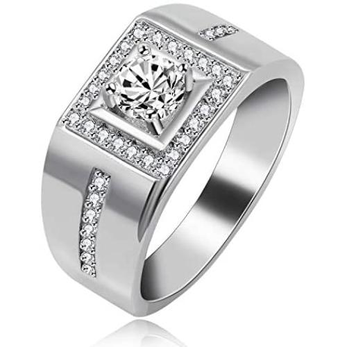 Uloveido Mens Square Wedding Band Cubic Zirconia Comfort Fit Gold/Platinum/Rose Gold Plated Engagement Ring Size 6 7 8 9 KR201