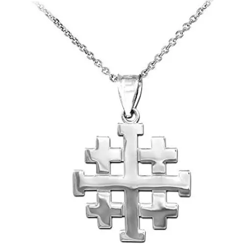 Religious Jewelry by FDJ Polished Finish 925 Sterling Silver Crusaders Jerusalem Cross Pendant Necklace Religious Jewelry by FDJ Polished Finish 925 Sterling Silver Crusaders Jerusalem Cross Pendant Necklace