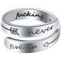 LEOBELLA Adjustable Inspirational Ring 925 Sterling Silver Never Give Up Bands Cool Stacking Opening Rings Gift for Women Girls Comfort Fit Statement Jewelry