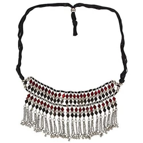 Crunchy Fashion Bollywood Traditional Indian/Bohemian Style Afgani Oxidized Silver Boho Gypsy Tribal Handmade Jewelry Necklace for Women/Girls
